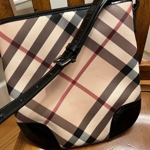 BURBERRY Beige/Black Supernova Check Coated Canvas Crossbody Very Good Condition